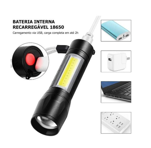 MINI LANTERNA Tática Com LED, ZOOM e Bateria Recarregável - Saliva Digital Inc.